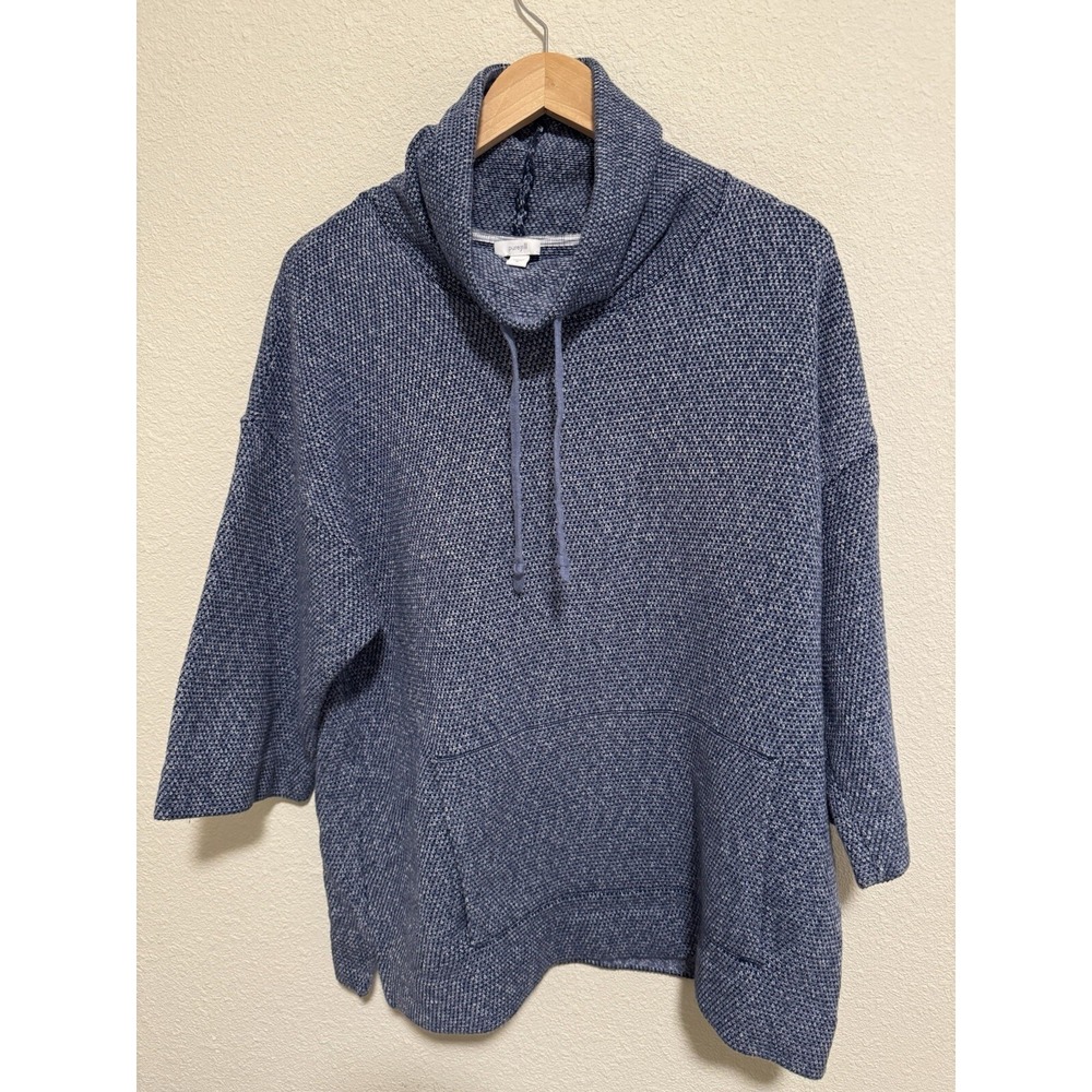 Pure J Jill Cowl Neck Pullover Sweater Size M Blue 3/4 Sleeve Drawstring Pockets
